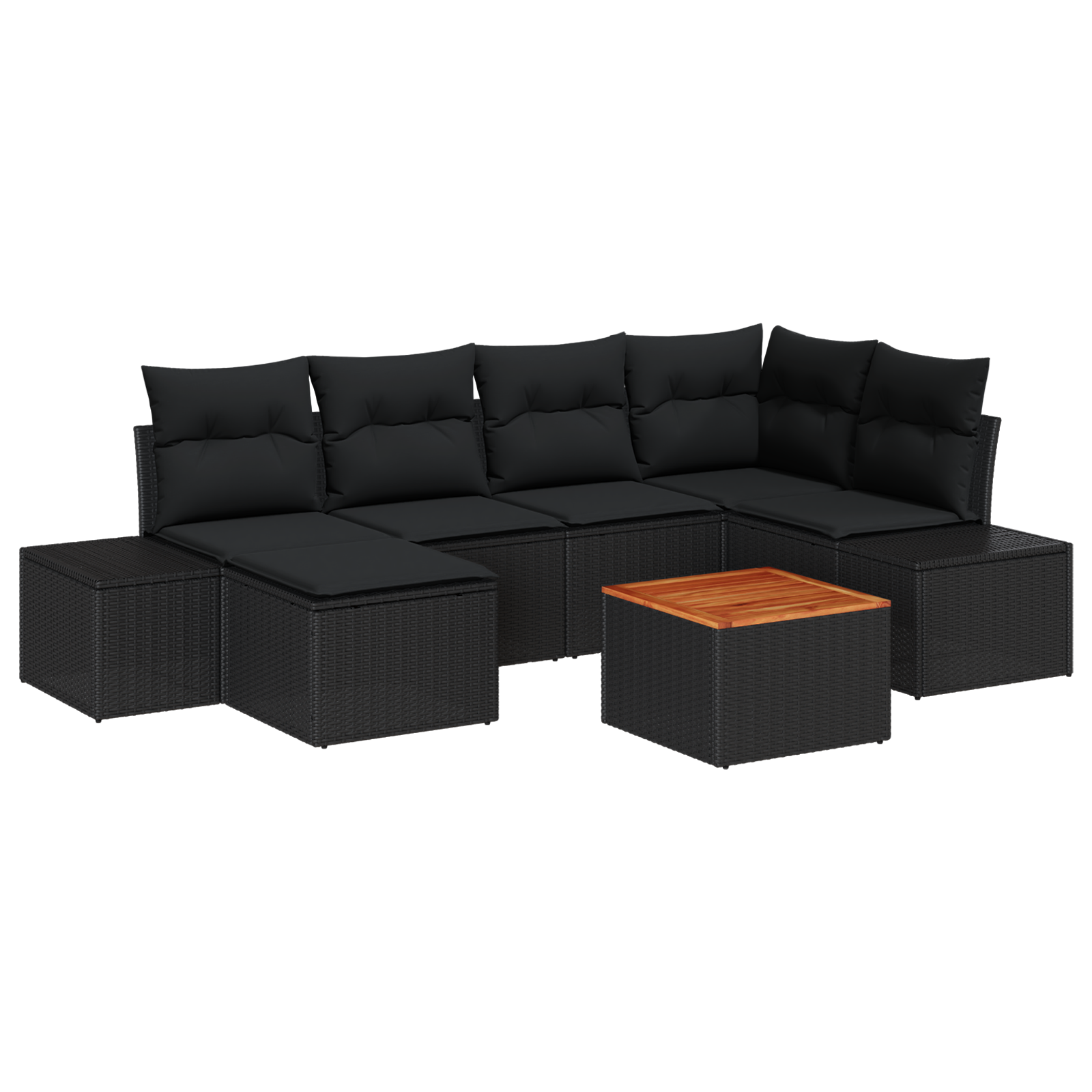 Set Divano Giardino da 7 Pezzi con Cuscini Nero Rattan Sintetico Acacia