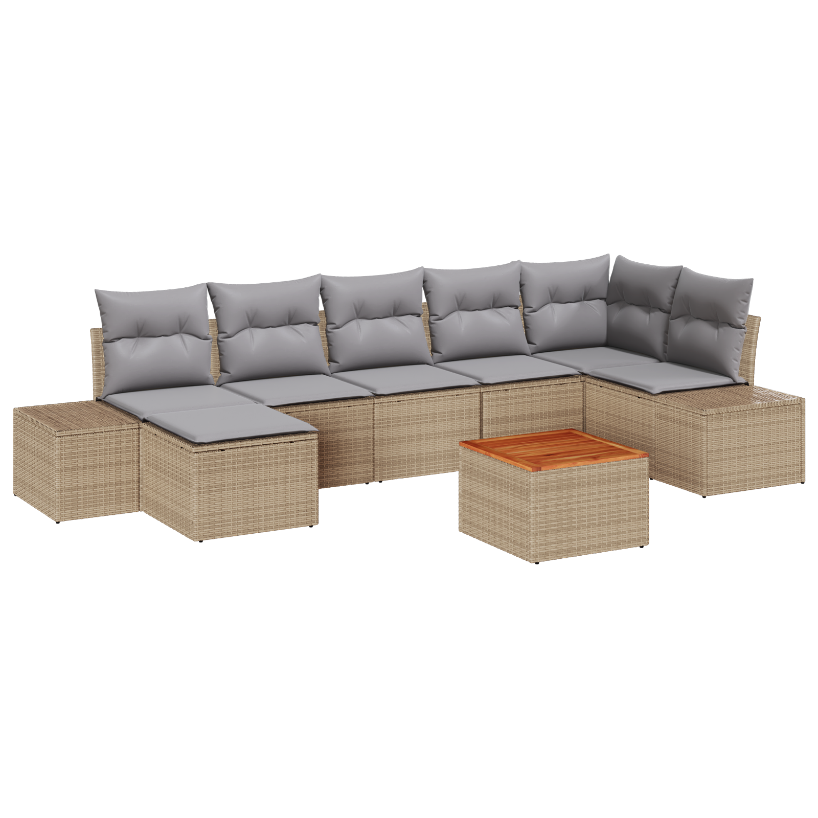 Set da Giardino 8 Pezzi con Cuscini Beige in Rattan Poliestere e Acacia