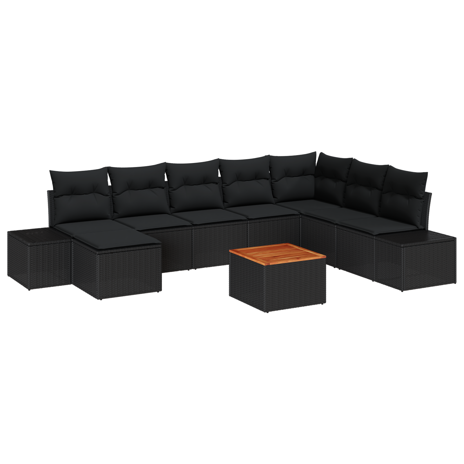 Set Divano da Giardino da 9 Pezzi con Cuscini Nero Polyrattan Acacia