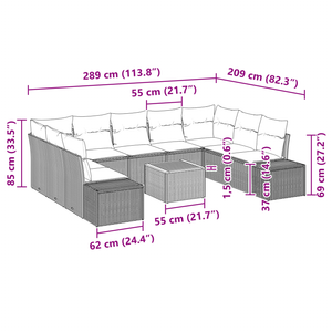 Set Sofà da Giardino da 10 Pezzi con Cuscini Beige Polyrattan Acacia