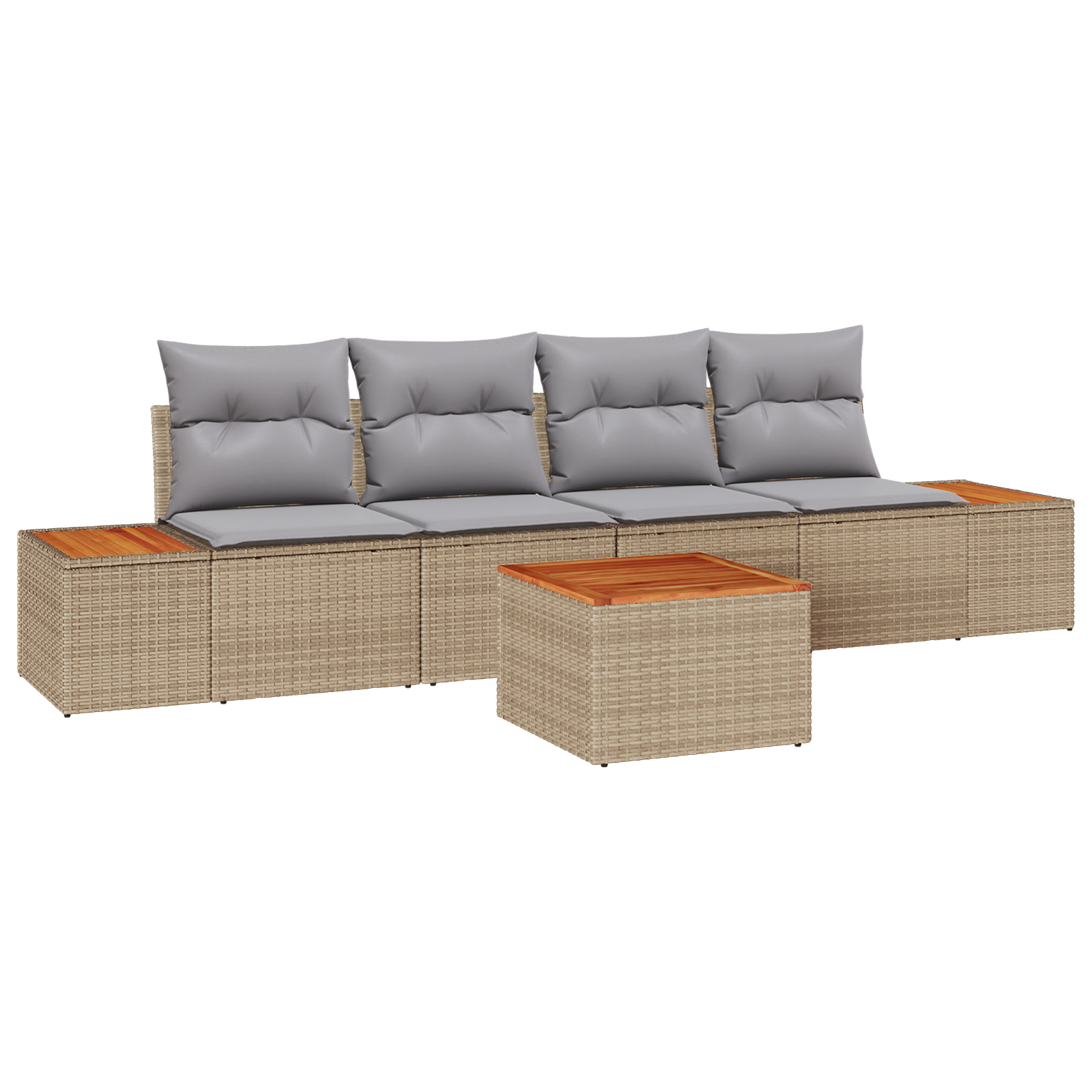 Set Divano da Giardino a 5 Pezzi con Cuscini Beige Rattan Acacia