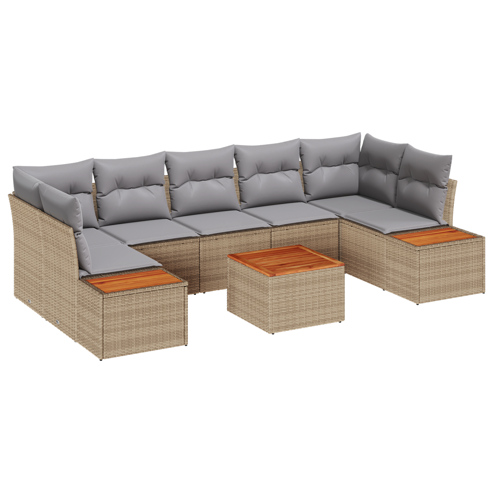 Set Divano da Giardino da 8 Pezzi con Cuscini Beige Polyrattan Acacia