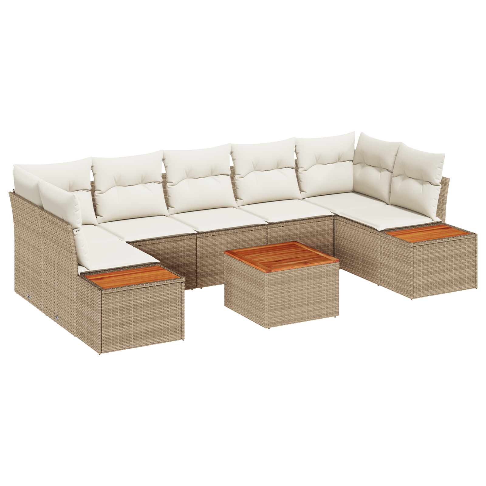 Set Divano Giardino 8 Pezzi con Cuscini Beige Poly Rattan Acacia