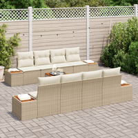 Set di divano da giardino con cuscini beige polyrattan acacia da 9 pezzi