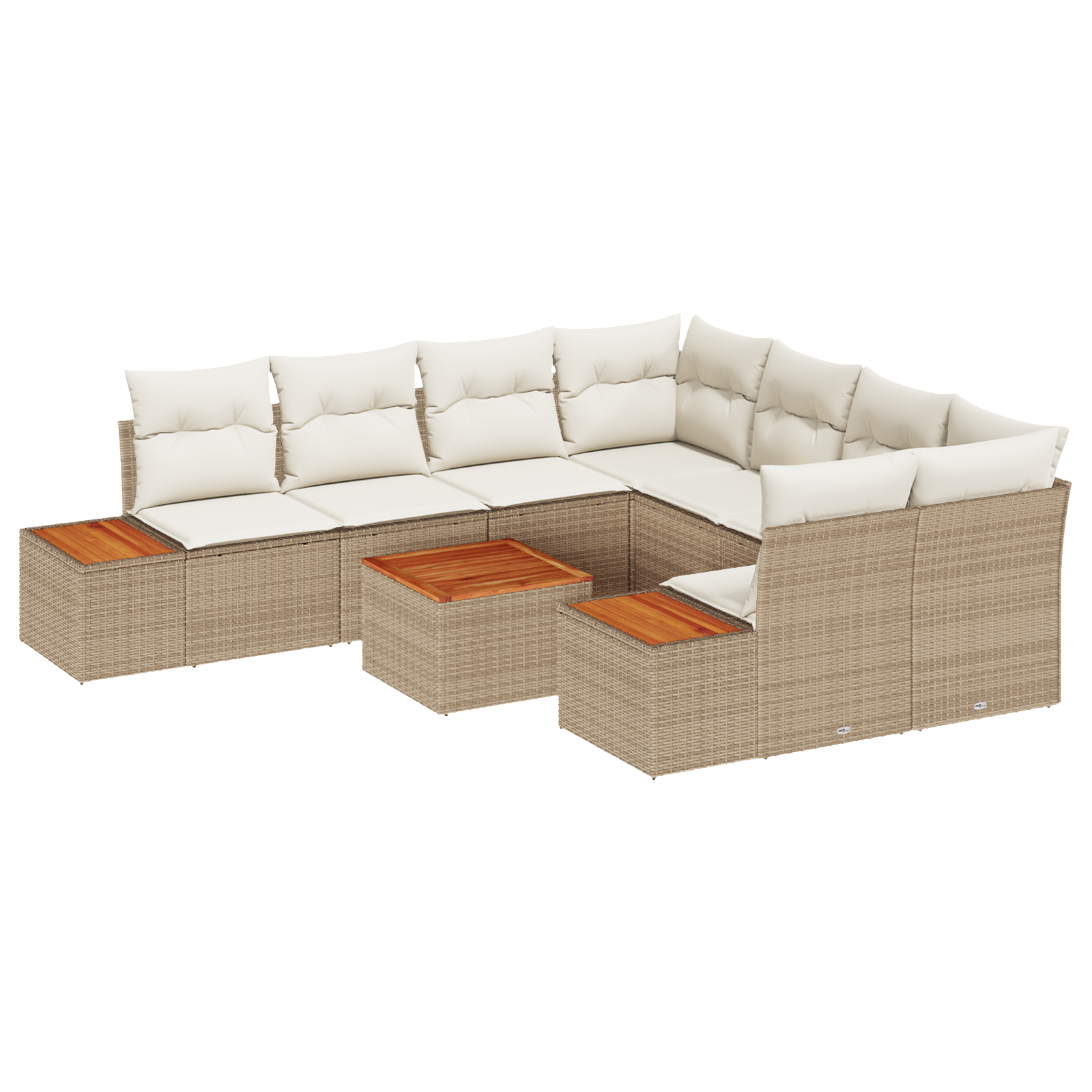 Set Divano Giardino 9 Pezzi Cuscini Beige Polyrattan Acacia