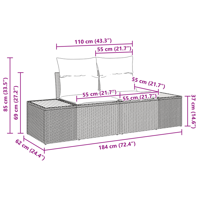 Set Divano da Giardino 4 Pezzi con Cuscini Grigio Polyrattan Acacia