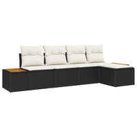 Set di divani da giardino da 5 pezzi con cuscini polyrattan nero acacia