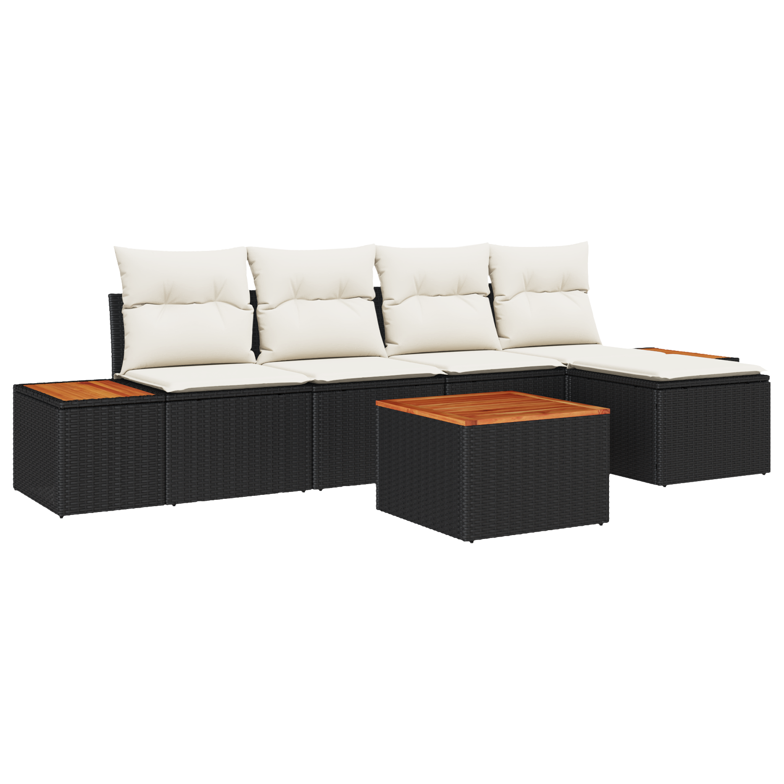 Set di divani da giardino da 6 pezzi con cuscini Nero Polyrattan Acacia