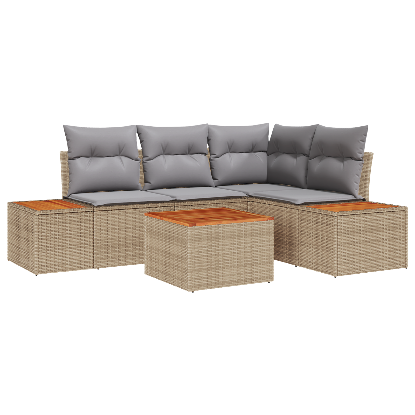 Set Divani da Giardino 5 Pezzi con Cuscini Beige Polyrattan Acacia