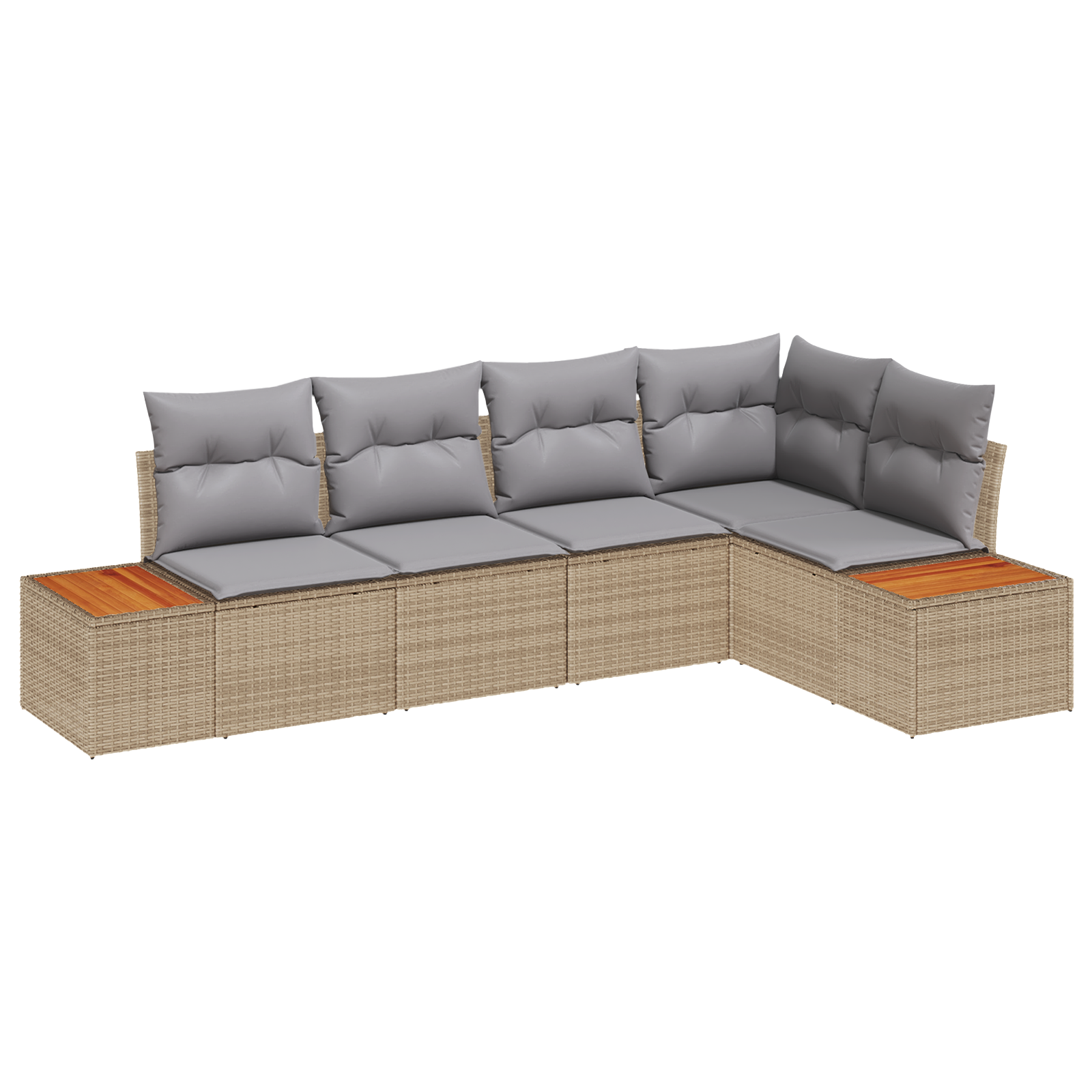 Set Divano da Giardino 5 Pezzi con Cuscini Beige Rattan Poli Acacia