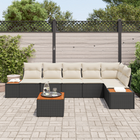 Set di divani da giardino da 7 pezzi con cuscini in polyrattan nero acacia