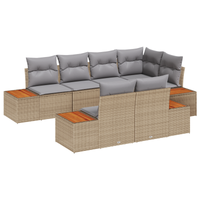 Set Divano da Giardino da 7 Pezzi con Cuscini Beige e Rattan Poliacacia