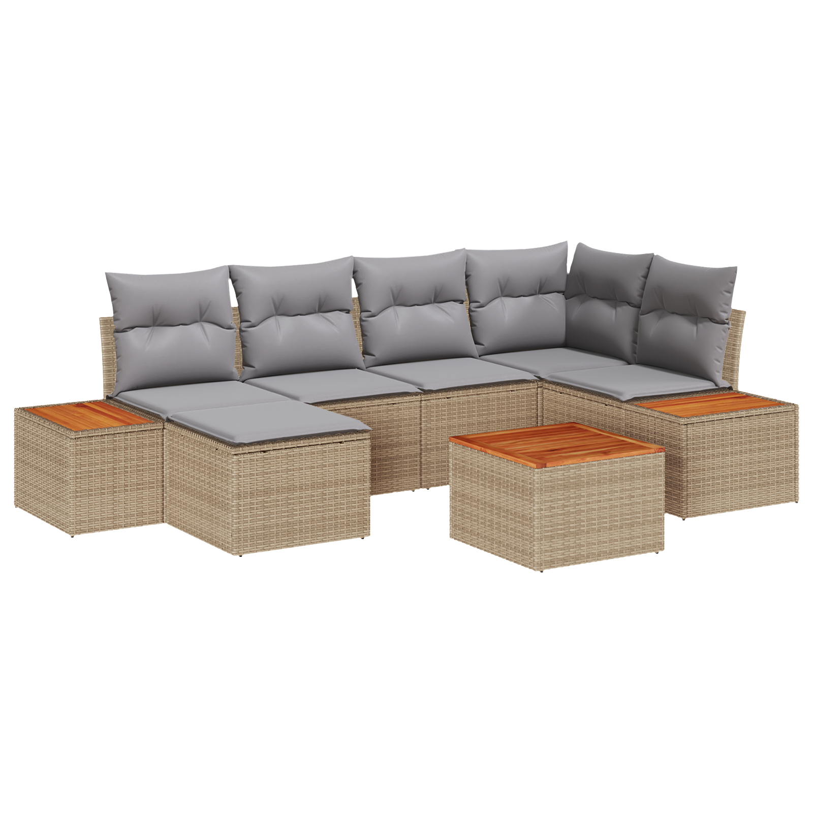 Set di Divano da Giardino a 7 pezzi con Cuscini Beige Polyrattan Acacia
