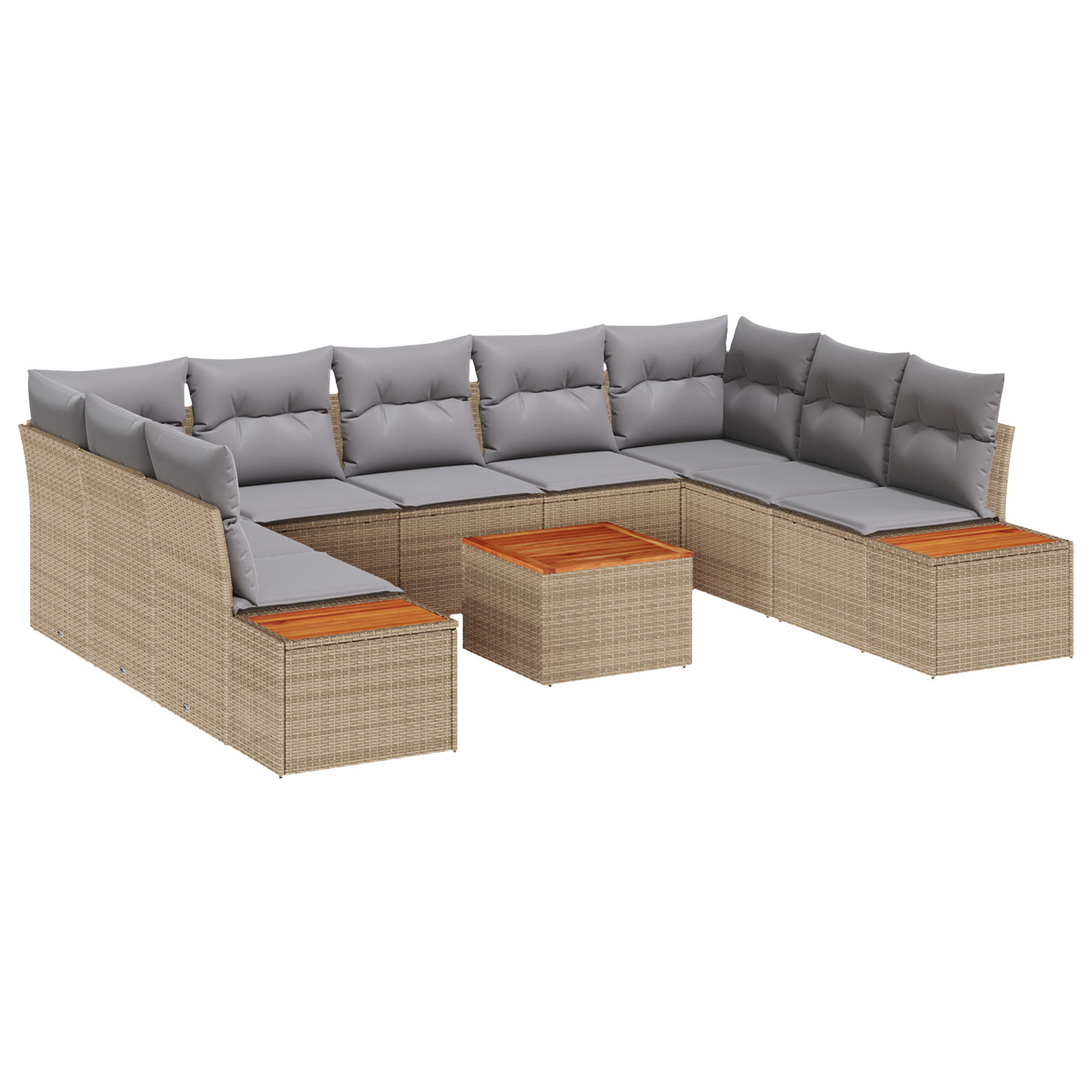 Set di Divano da Giardino da 10 Pezzi con Cuscini Beige Polyrattan Acacia