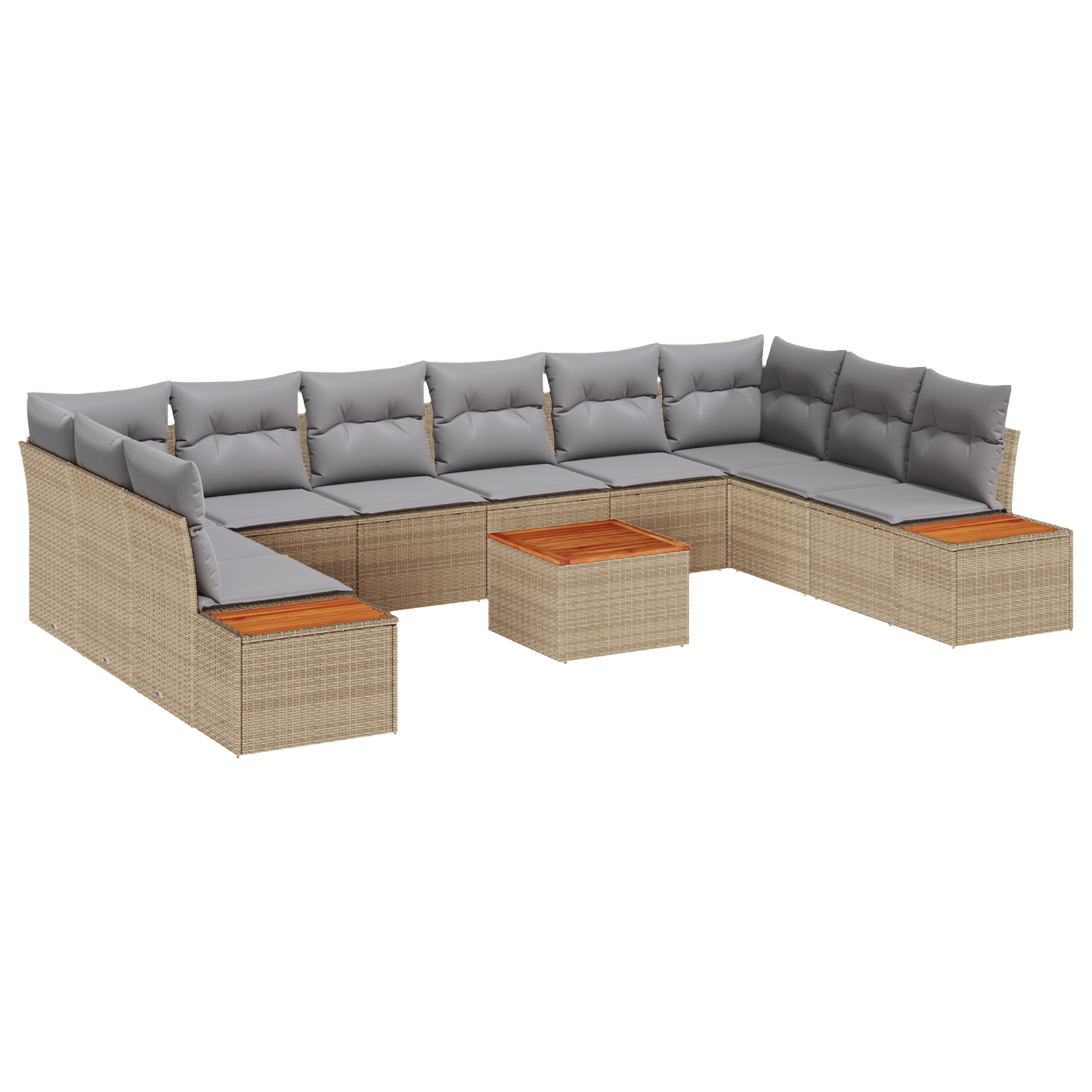 Set di Divano da Giardino da 11 Pezzi con Cuscini Beige in Polyrattan e Acacia