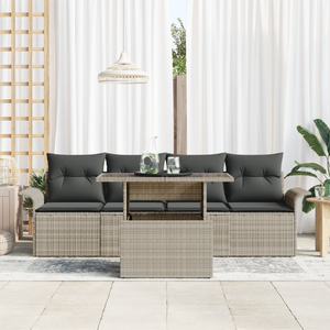 Set giardino a 5 pezzi con cuscini grigio chiaro polyrattan