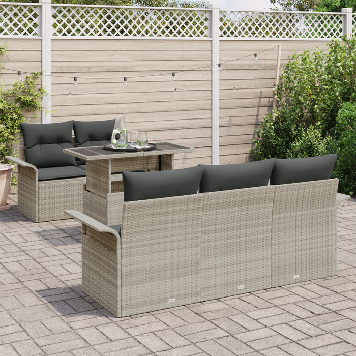 Set di Divani da Giardino 6 Pezzi con Cuscini Grigio Chiaro in Polyrattan