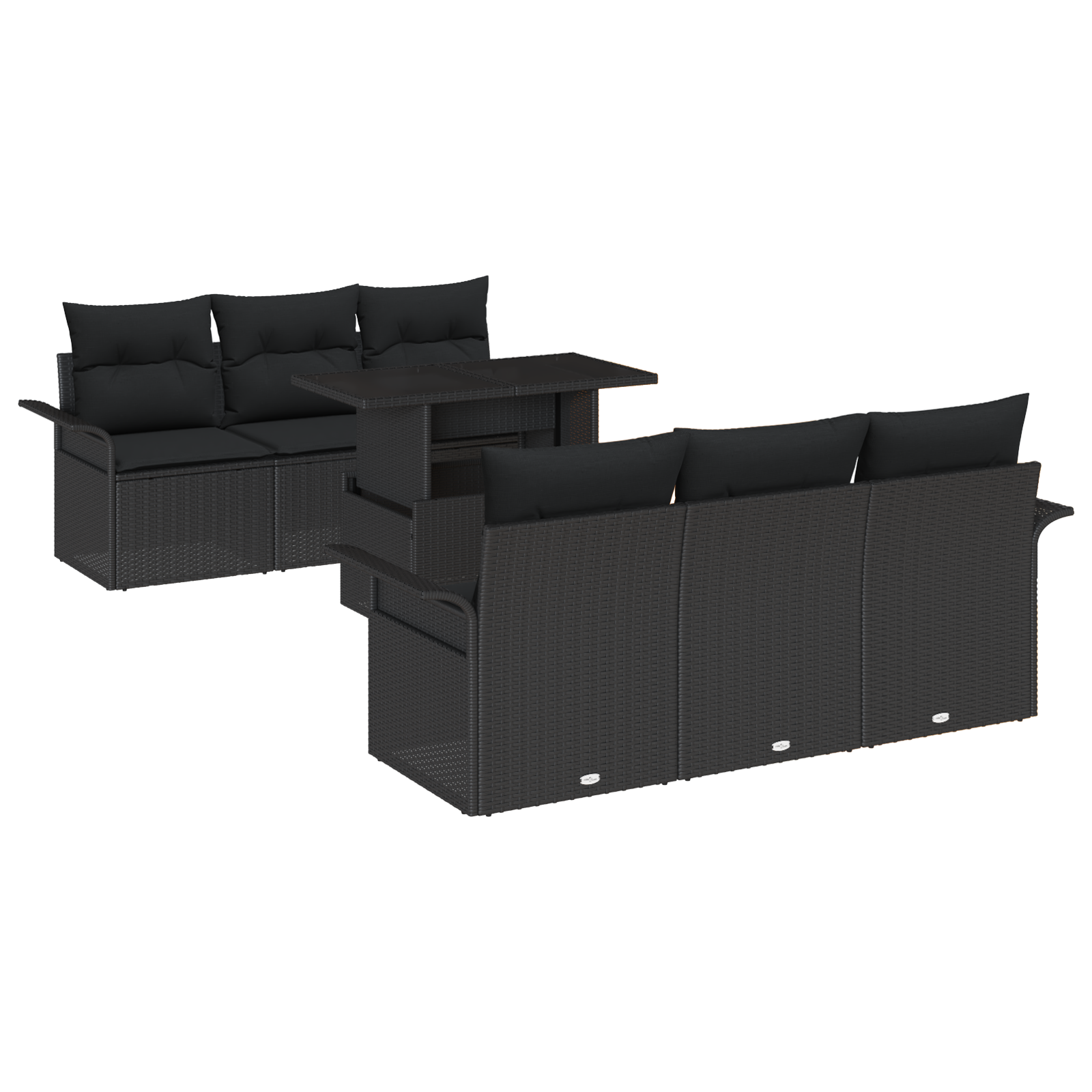 Set Divani Giardino 7 Pezzi Cuscini Nero Rattan Polietilene