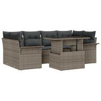 Set divani giardino a 7 pezzi con cuscini in rattan grigio