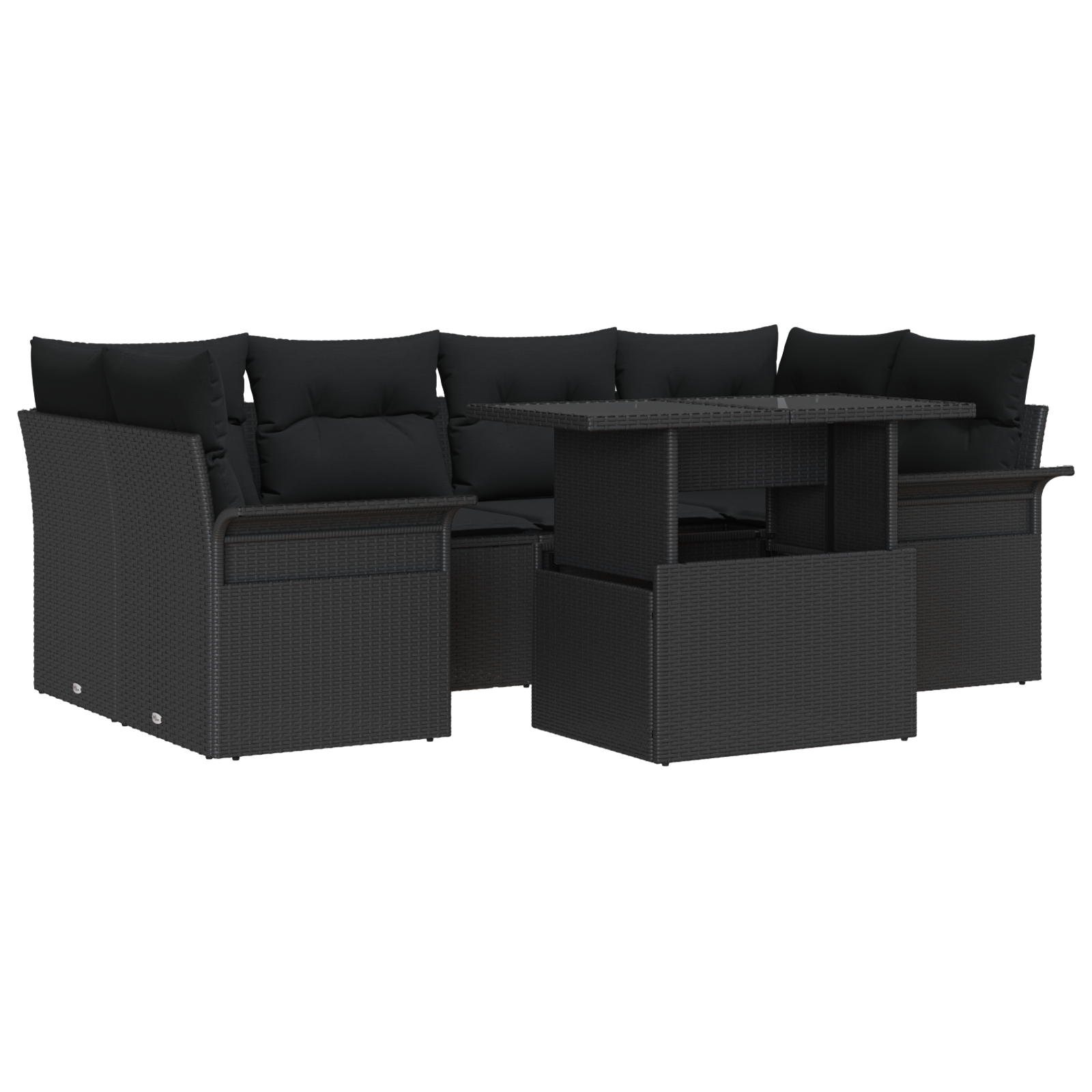 Set Divano Da Giardino 7 Pezzi Con Cuscini Nero Polyrattan