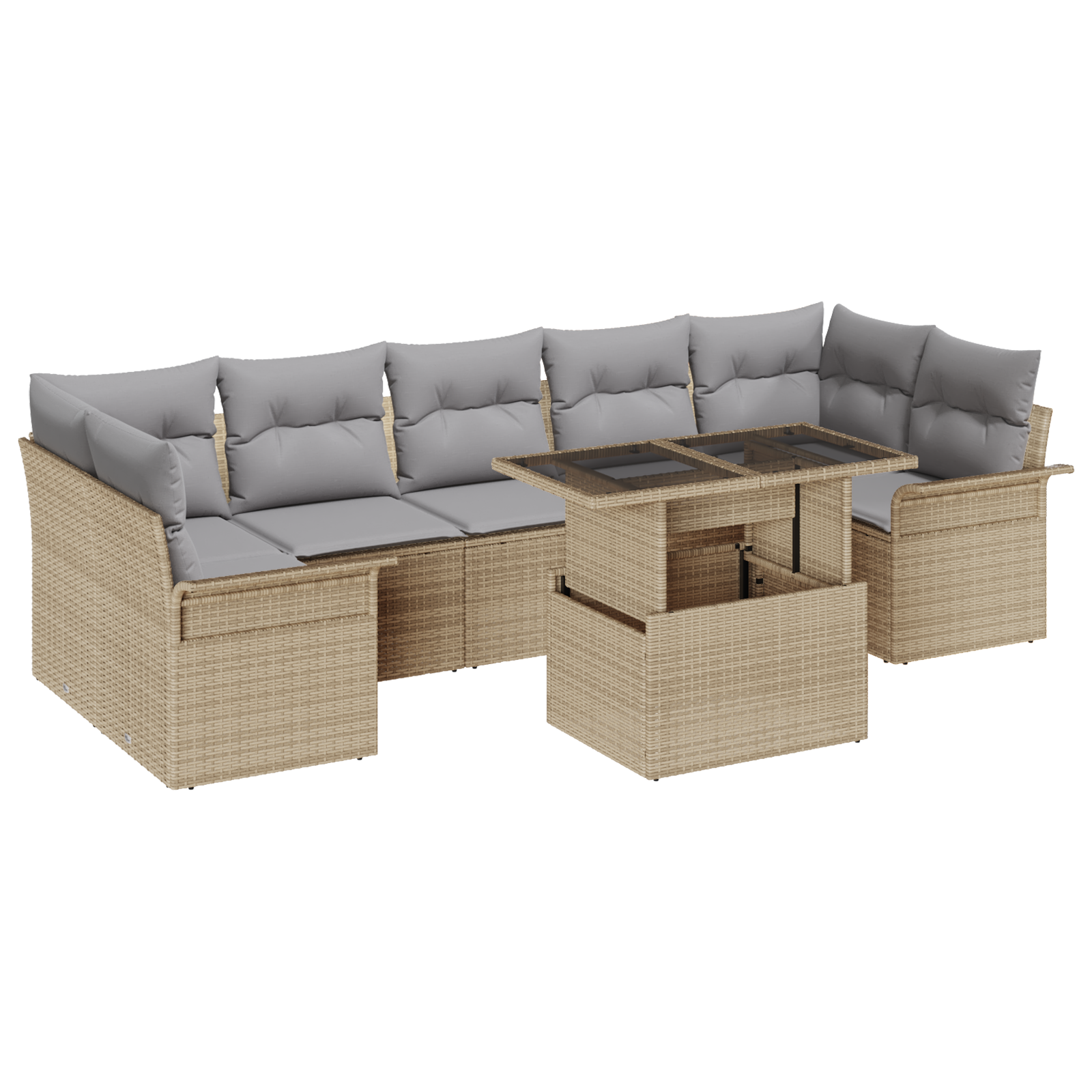 Set Divano da Giardino 8 Pezzi con Cuscini Beige Rattan Sintetico