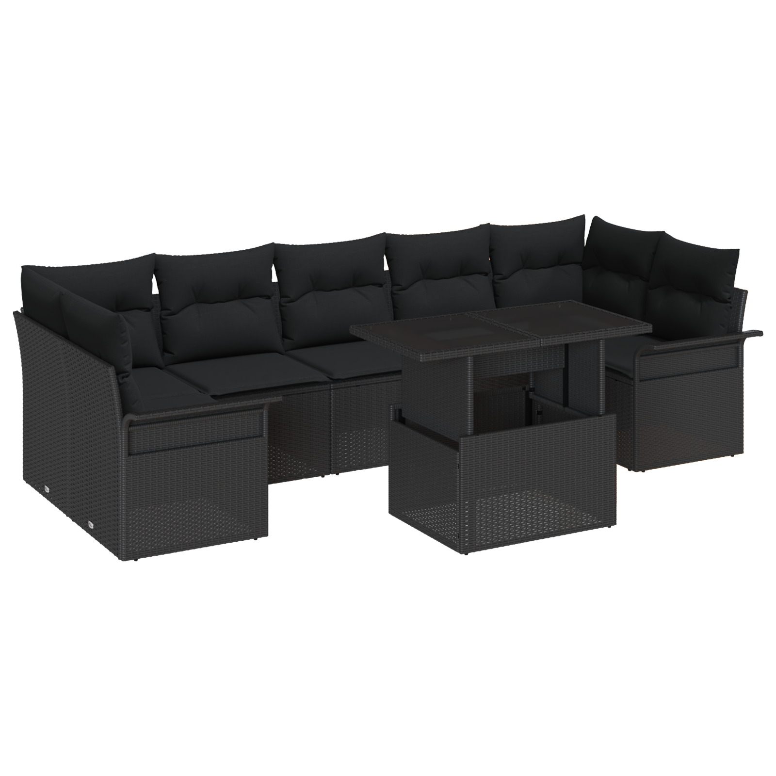 Set Divano Giardino 8 Pezzi con Cuscini Nero Rattan