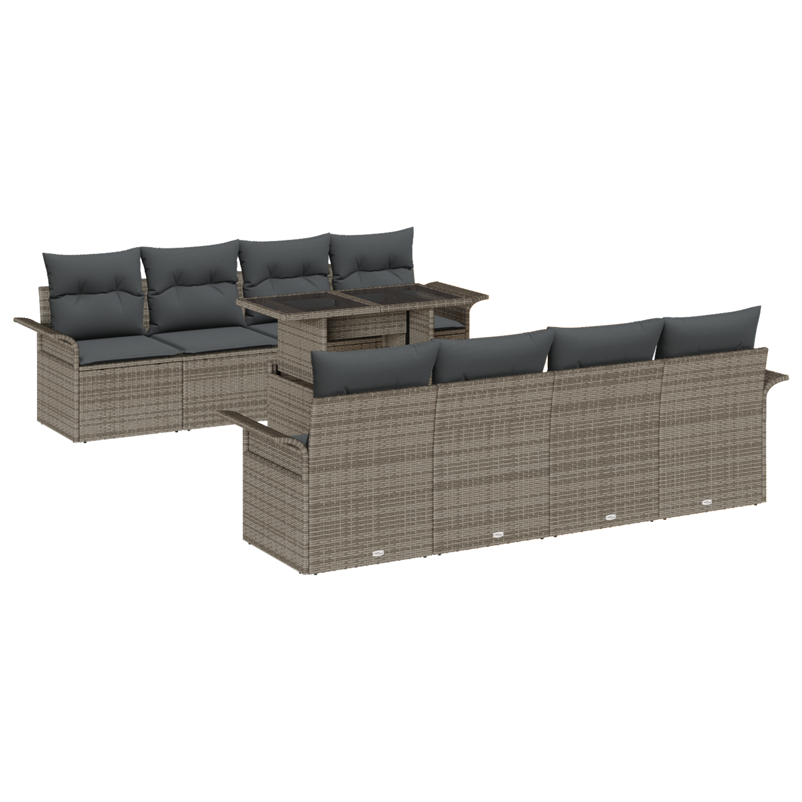 Set Divano da Giardino 9 Pezzi con Cuscini Rattan Polipro Grigio