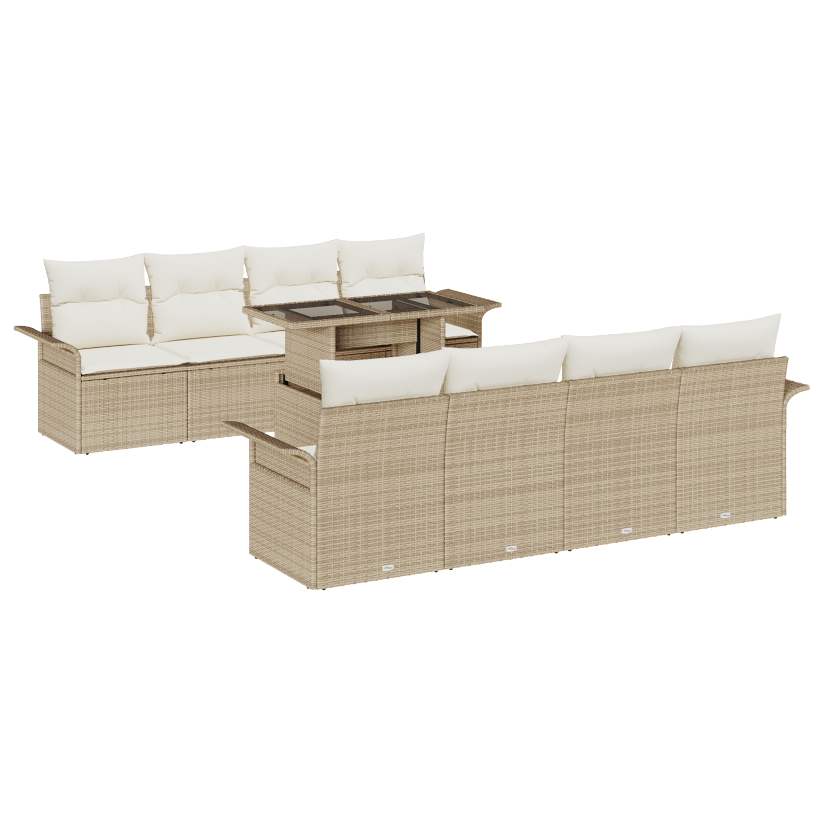 Set Divano da Giardino 9 Pezzi con Cuscini Beige Rattan Poliestere