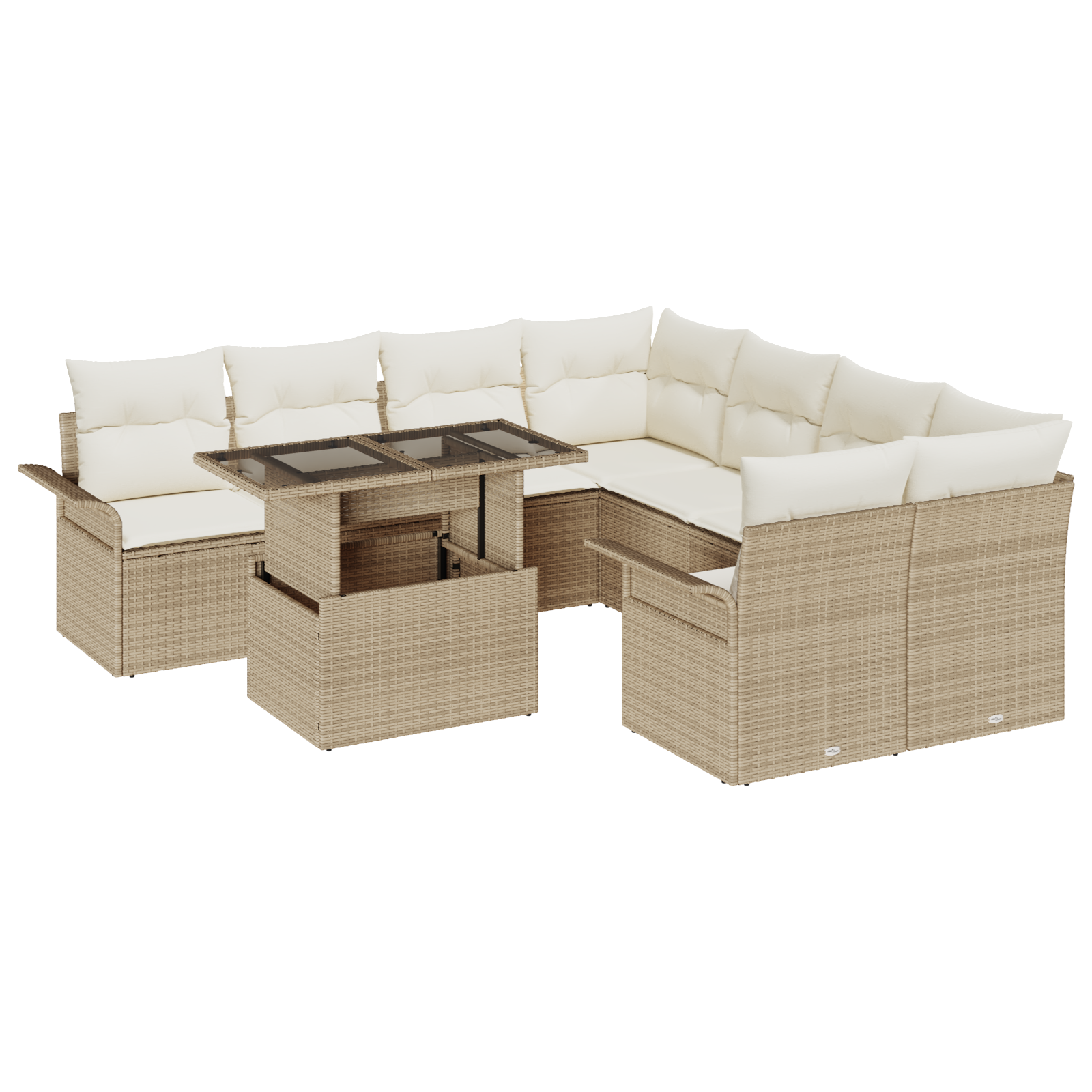 Set di 9 divani da giardino con cuscini in polyrattan beige