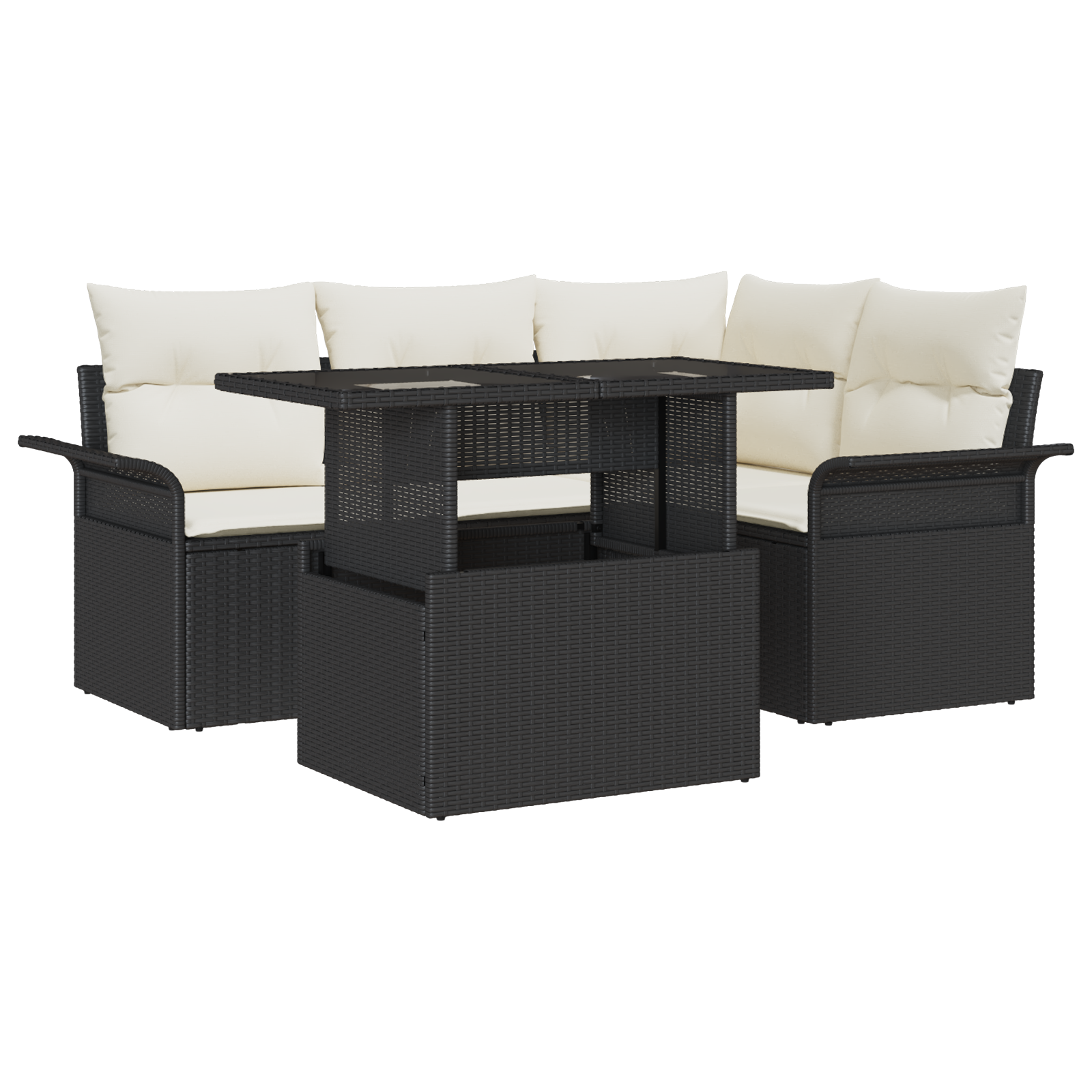 Set da Giardino di 5 Pezzi con Cuscini Rattan Polietileno Nero