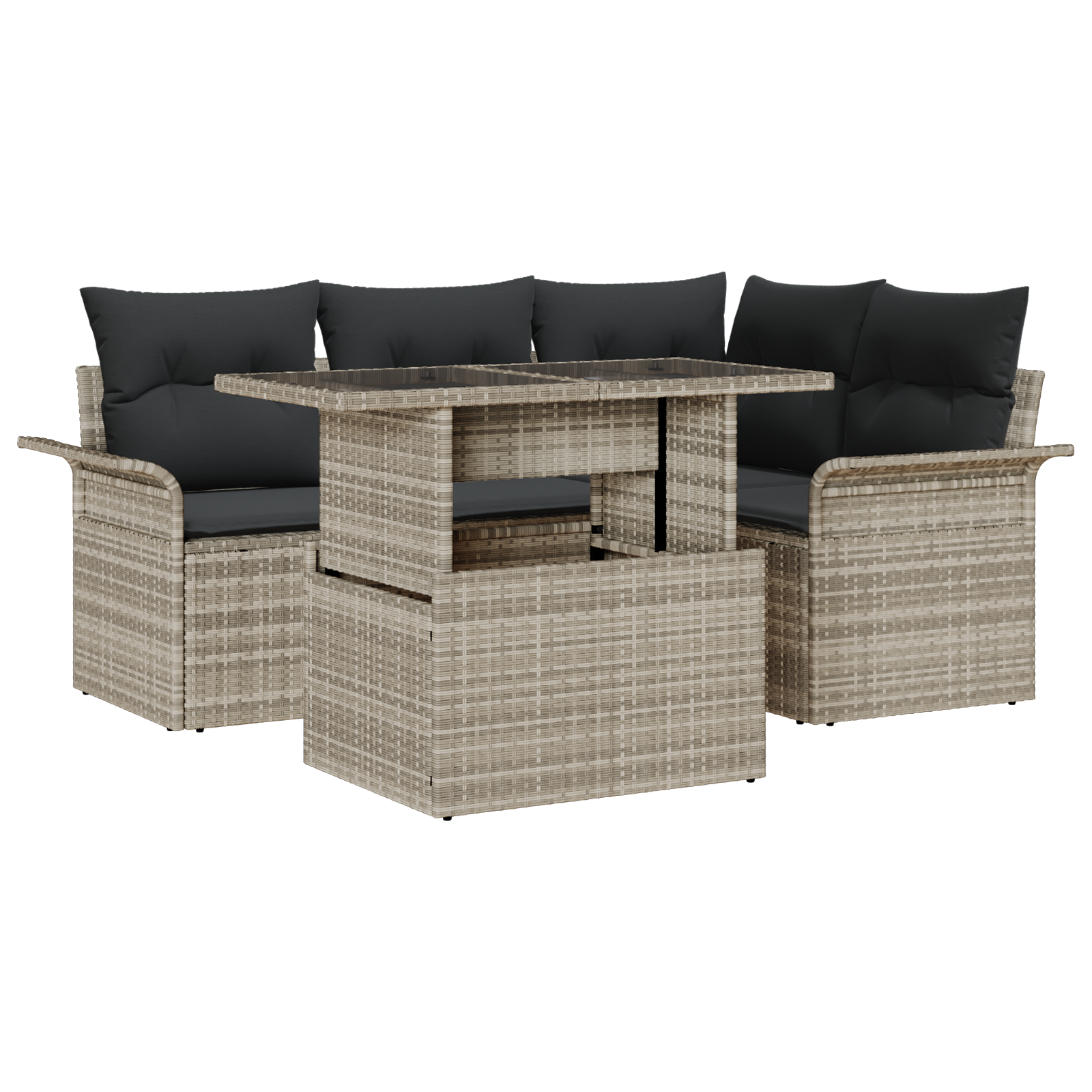 Set divani giardino 5 pezzi con cuscini grigio chiaro in polirattan