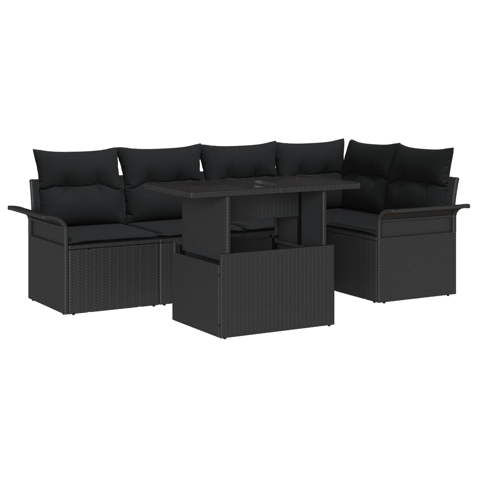 Set Divano da Giardino 6 Pezzi con Cuscini Nero Polyrattan