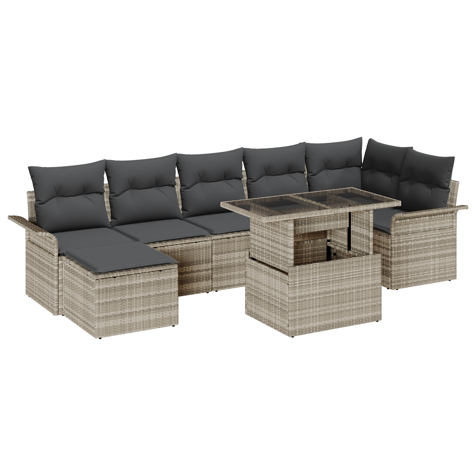 Set di divani da giardino da 8 pezzi con cuscini grigio chiaro in polyrattan