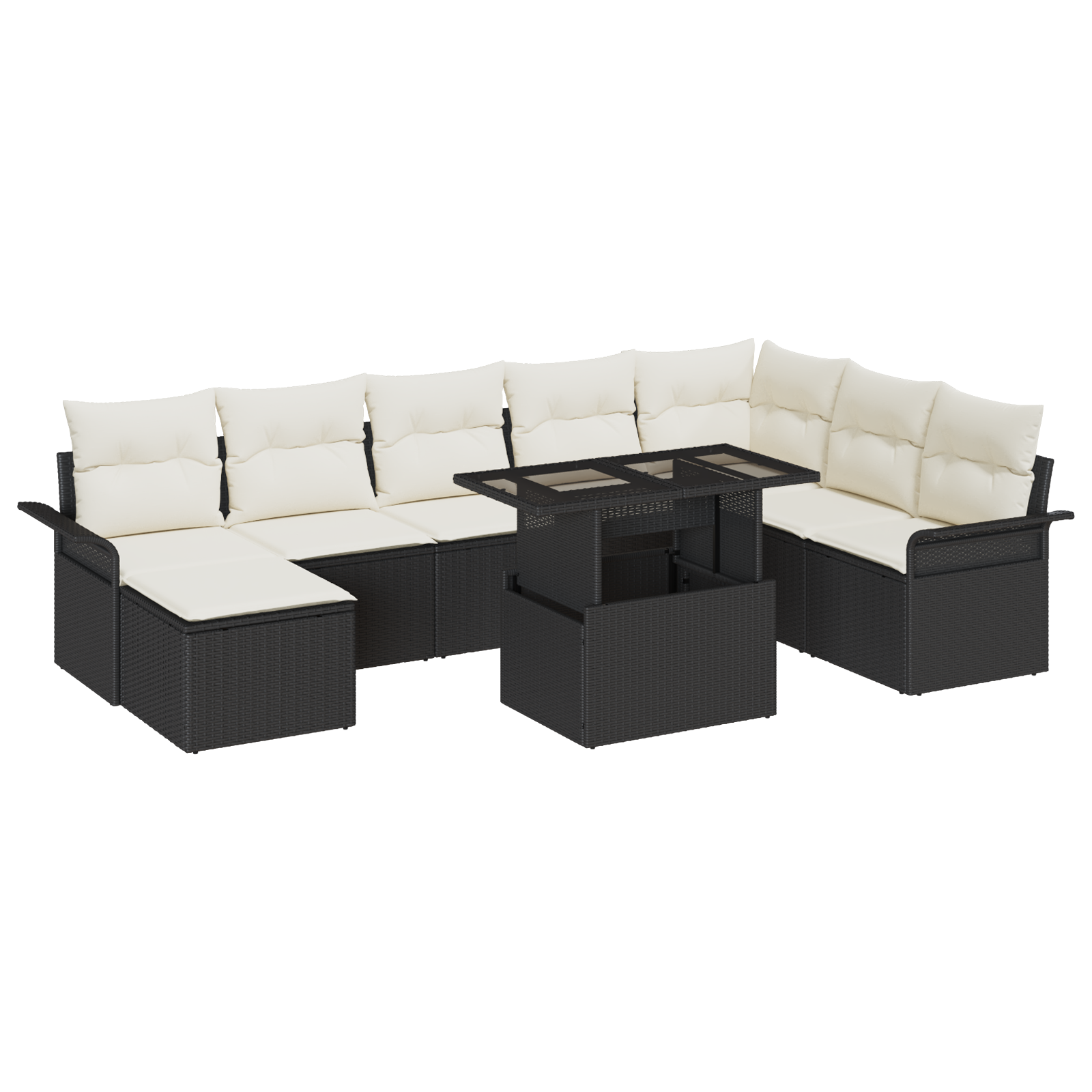 Set di Divano da Giardino con Cuscini Nero Polyrattan