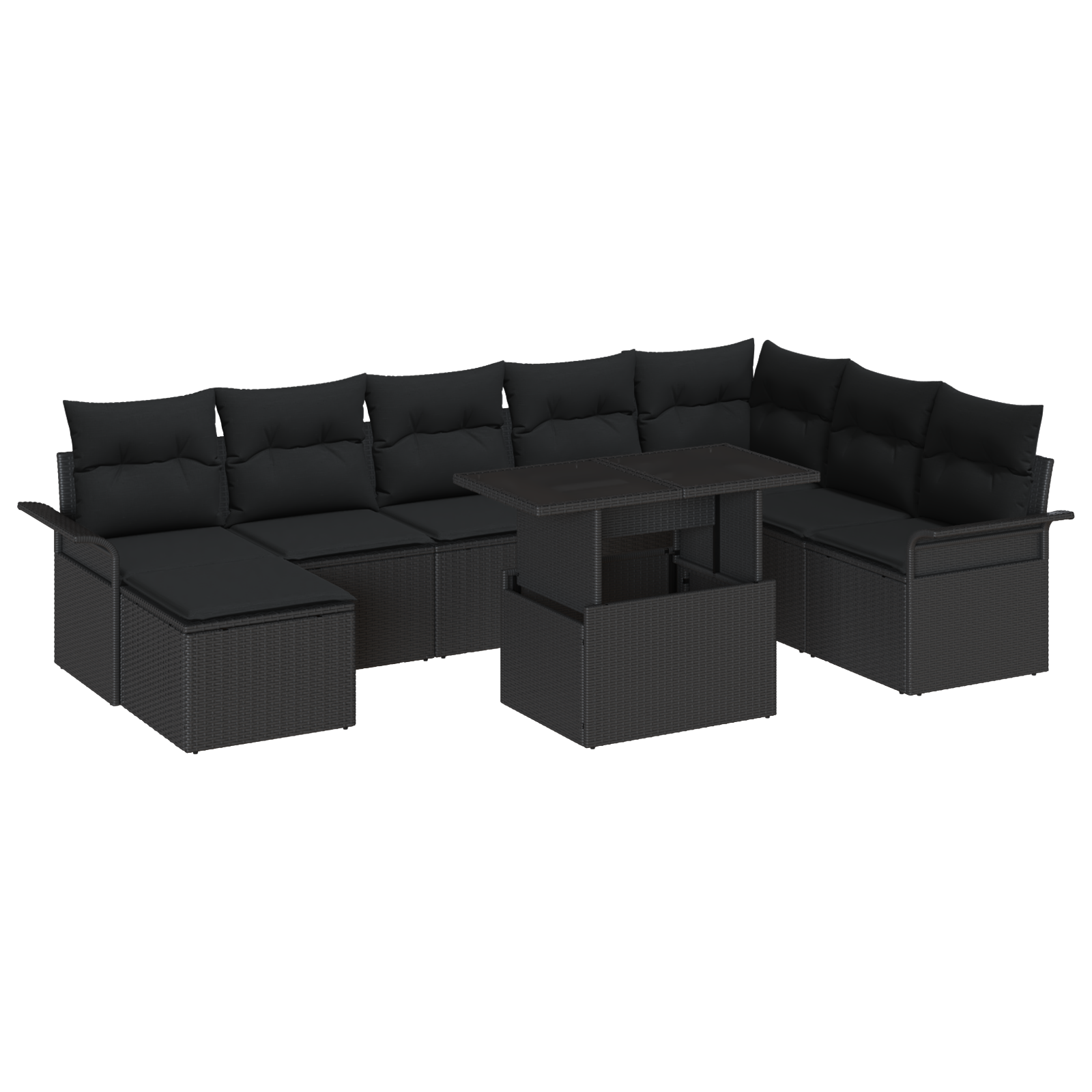 Set Divano da Giardino 9 Pezzi con Cuscini in Polyrattan Nero