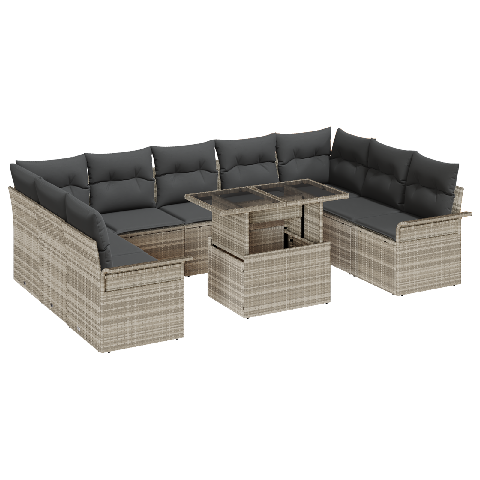 Set Divano da Giardino 10 Pezzi con Cuscini Grigio Chiaro Rattan Polietilene