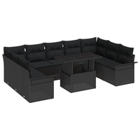 Set di Sofà da Giardino 10 Pezzi con Cuscini Rattan Nero