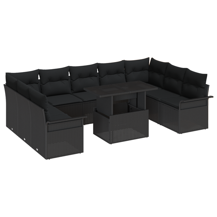 Set di Sofà da Giardino 10 Pezzi con Cuscini Rattan Nero