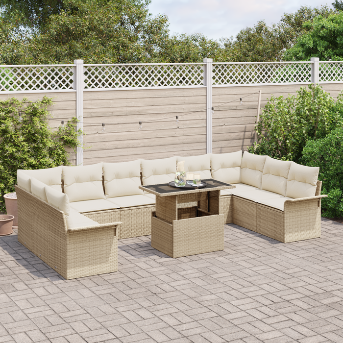 Set Divano Giardino 11 Pezzi con Cuscini Beige Rattan Polietilene