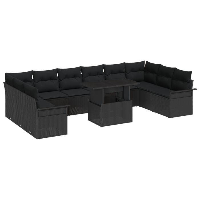 Set divano da giardino 11 pezzi con cuscini in rattan poly nero