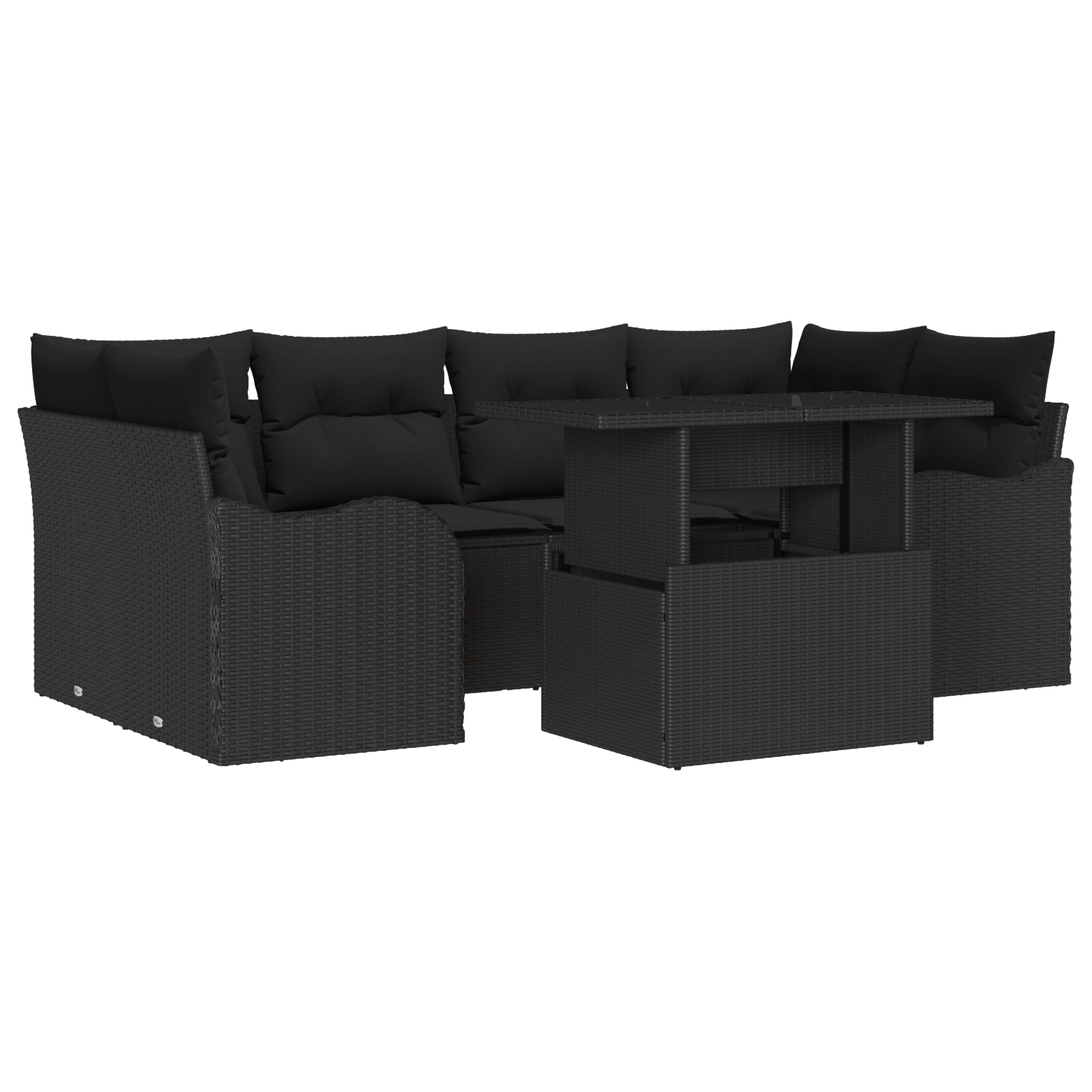Set divano da giardino 7 pezzi con cuscini in rattan nero