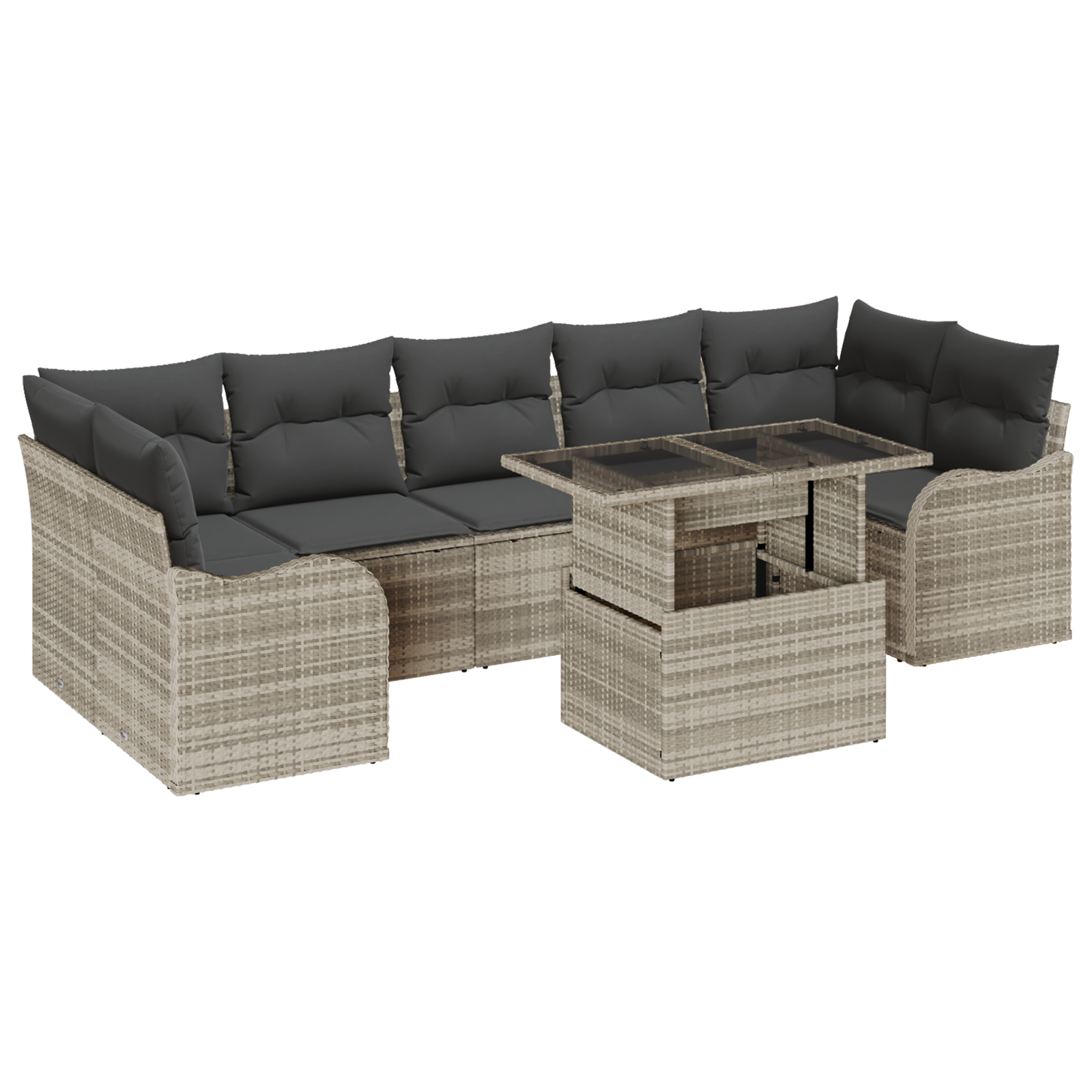 Set divano da giardino da 8 pezzi con cuscini grigio chiaro in polyrattan