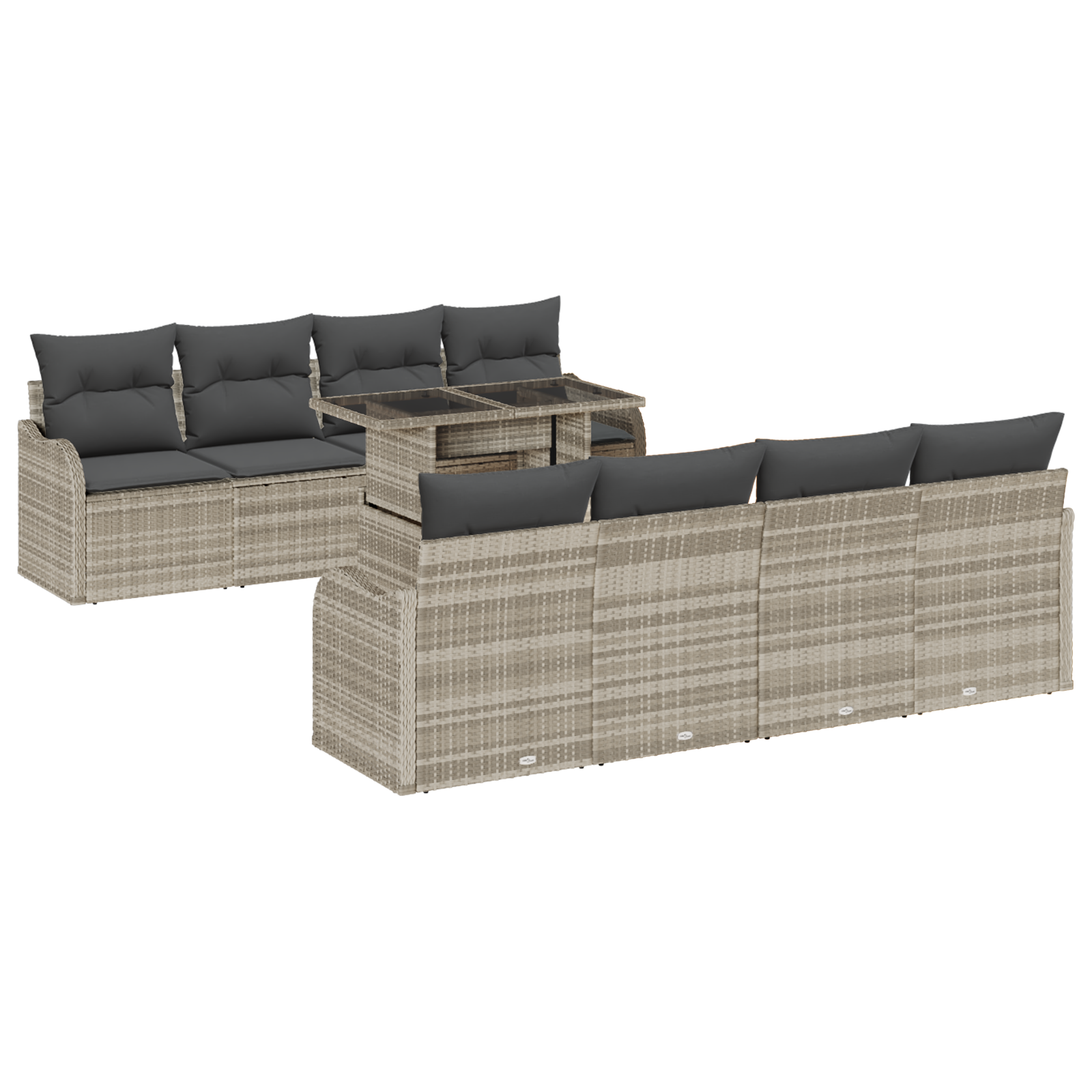 Set da Giardino 9 Pezzi con Cuscini Grigio Chiaro in Rattan Polietilene