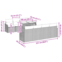 Set da Giardino 9 Pezzi con Cuscini Grigio Chiaro in Rattan Polietilene