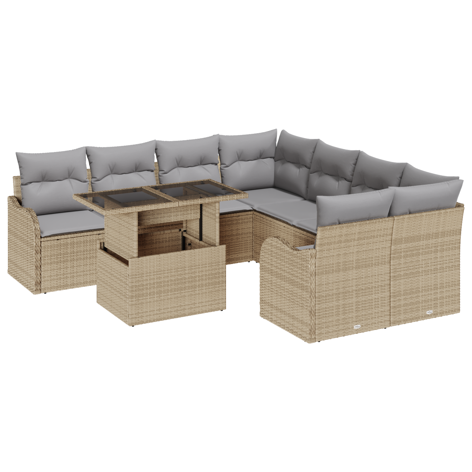 Set di Divani da Giardino da 9 Pezzi con Cuscini Beige in Polyrattan
