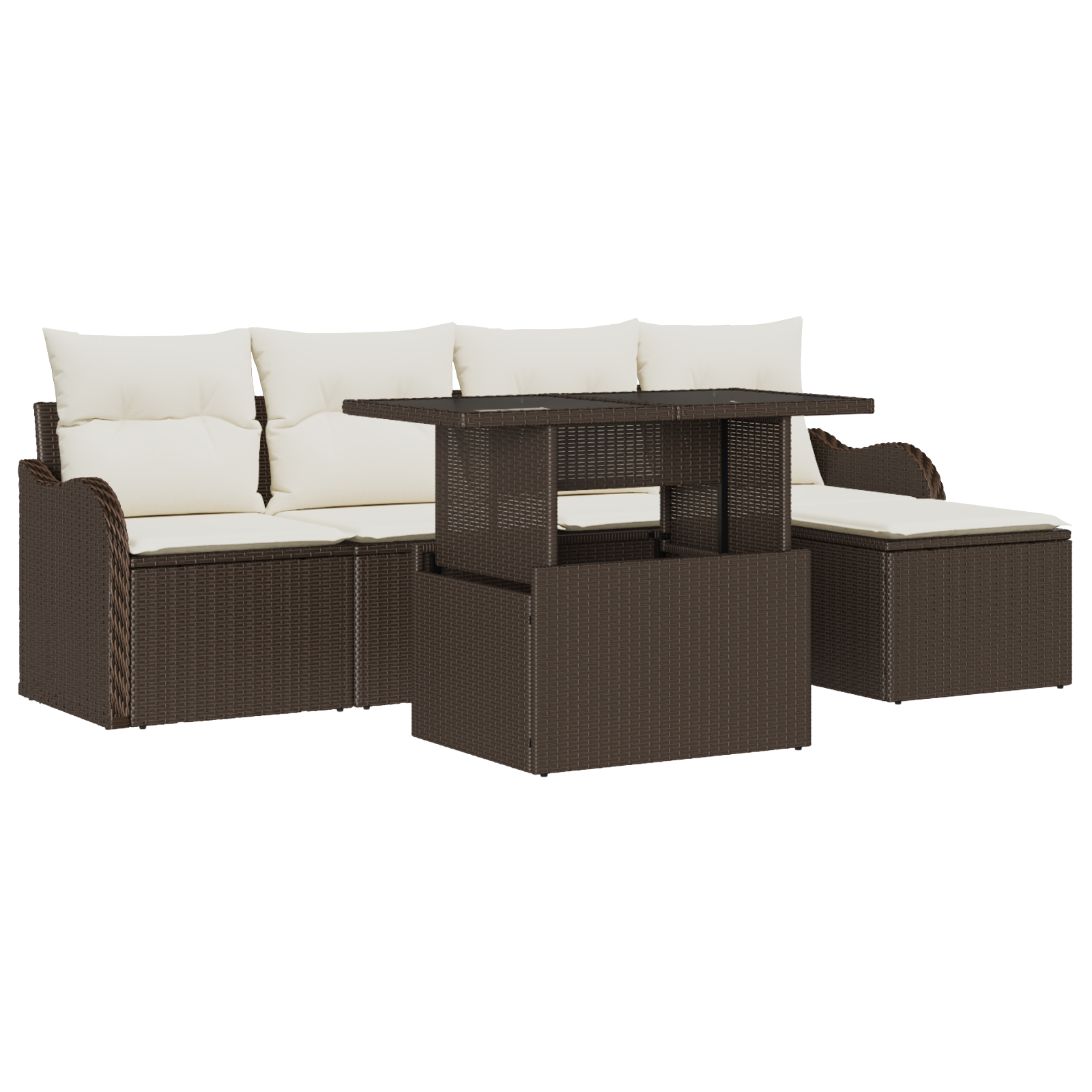 Set Divani da Giardino  in 6 Pezzi con Cuscini Marrone Polirattan