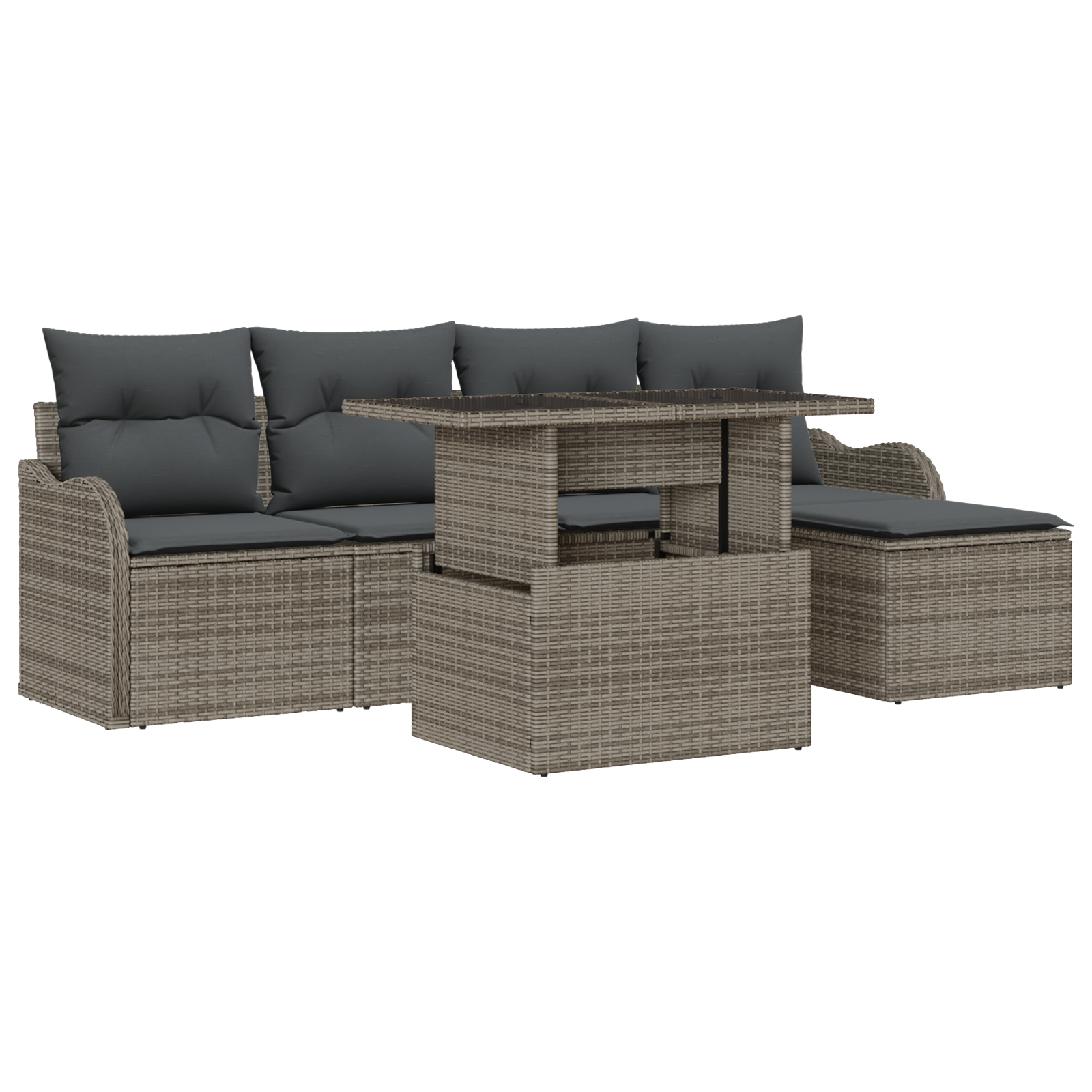 set da giardino  6 pezzi con cuscini grigio in rattan sintetico