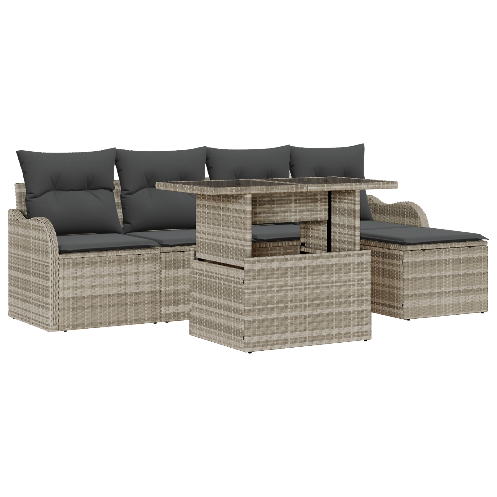 Set Divano Giardino a 6 Pezzi  con Cuscini Grigio Chiaro Polyrattan