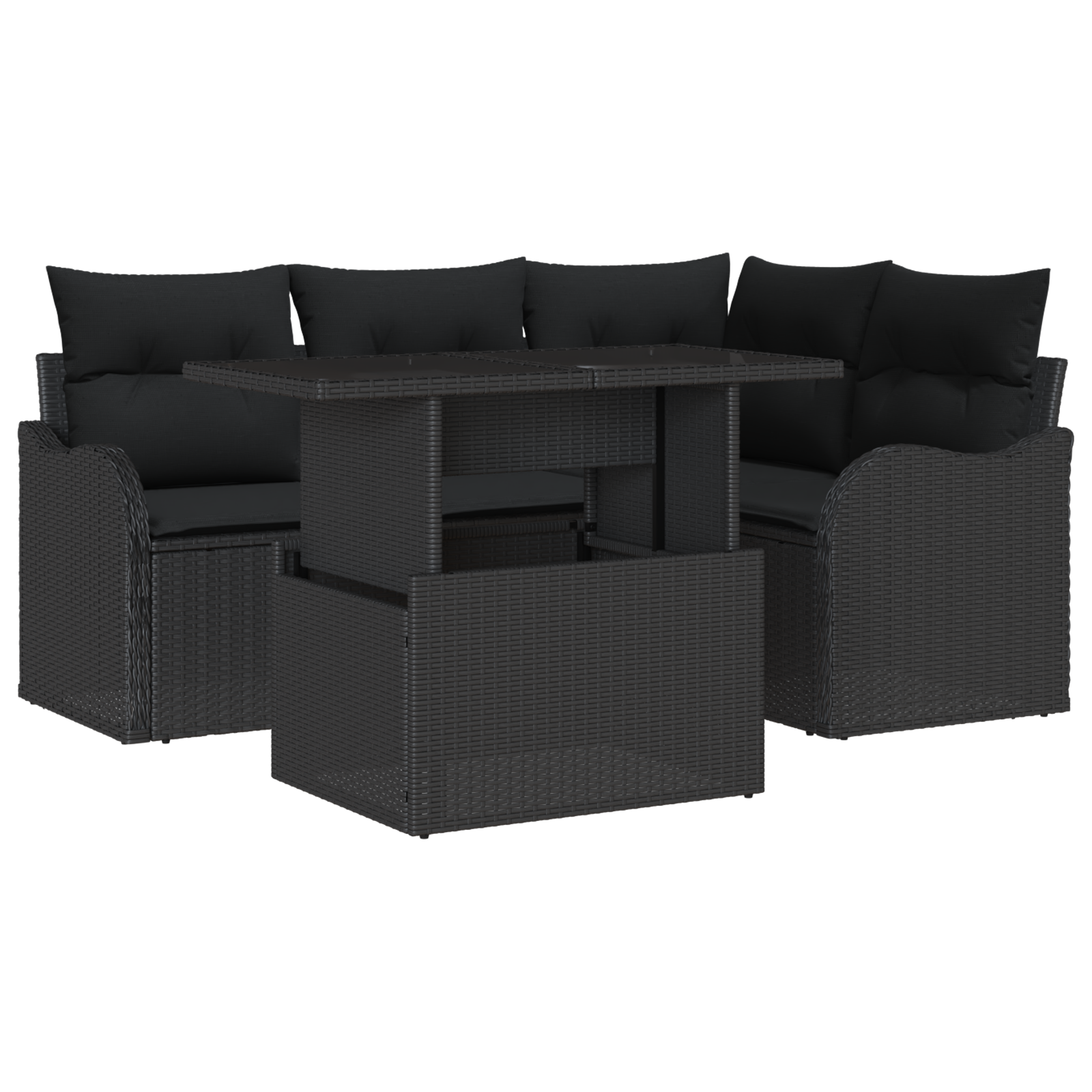 Set Divano Giardino a 5 Pezzi con Cuscini in Rattan Polimerico Nero