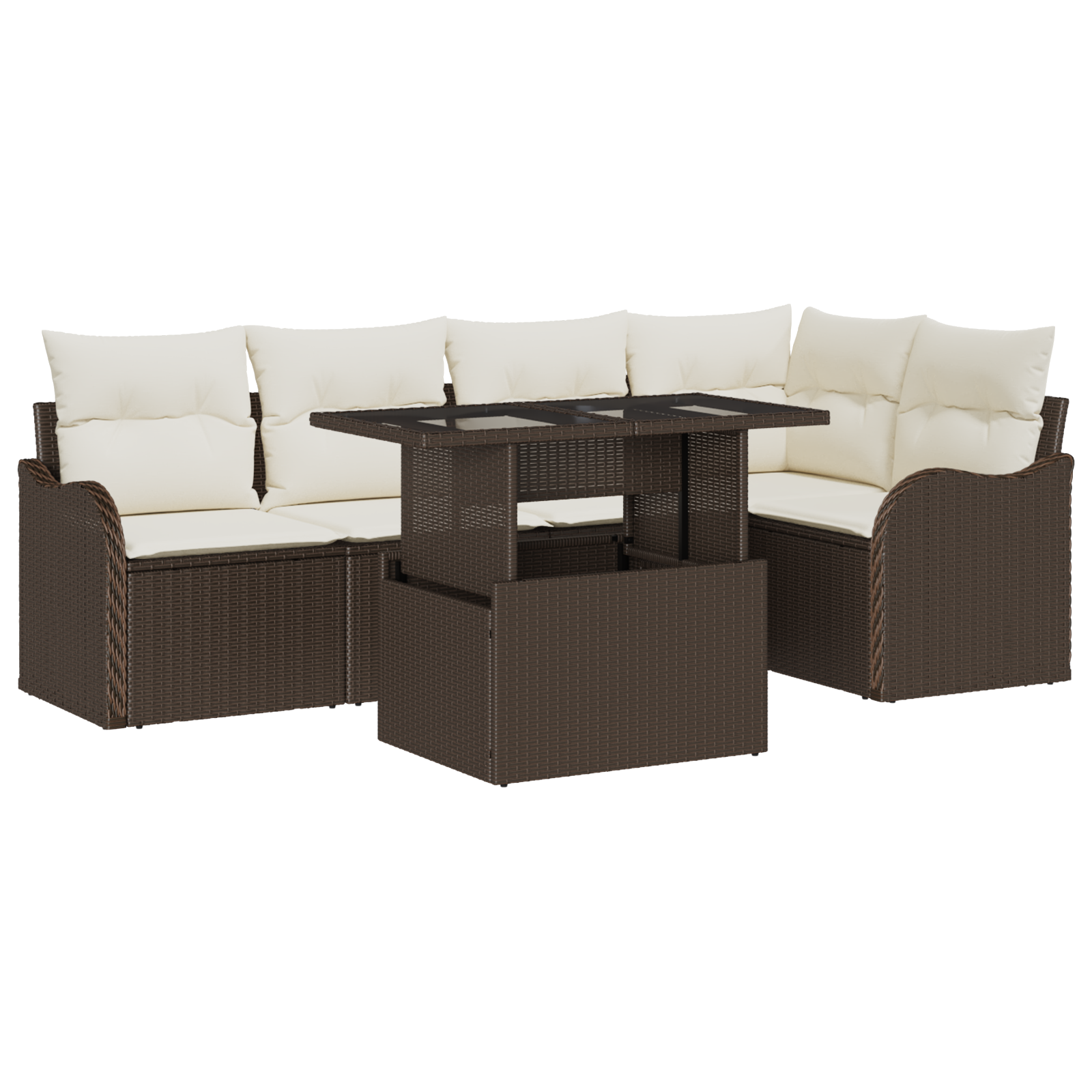 Set Divano da Giardino 6 Pezzi con Cuscini Marrone Polirattan